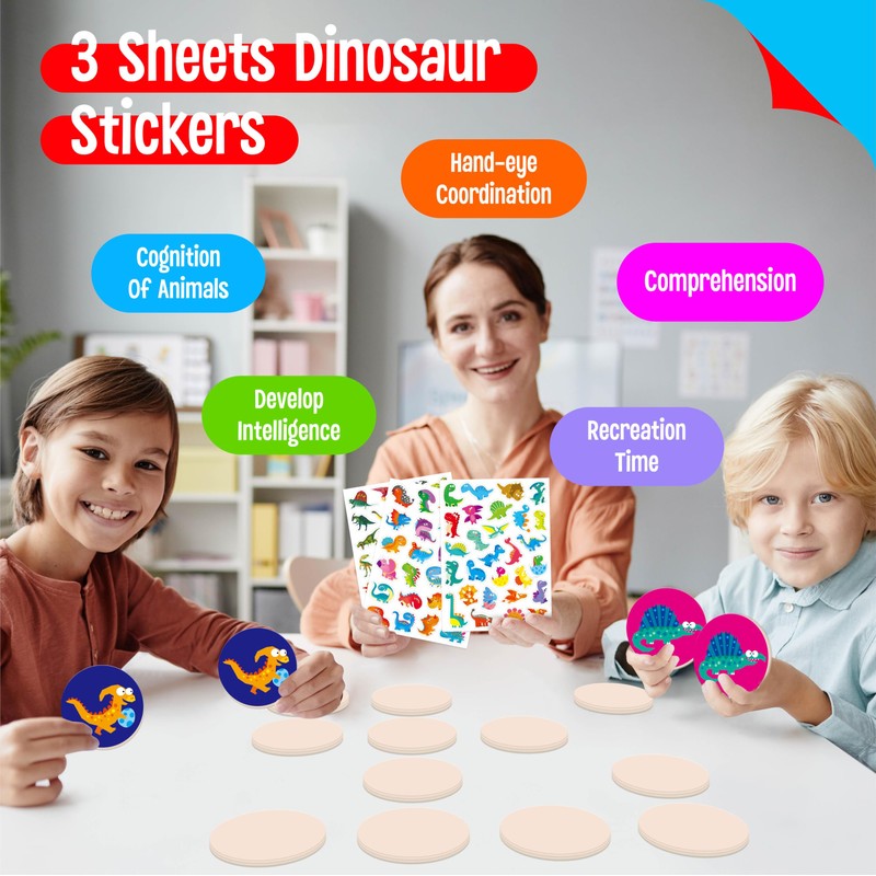 Wooden Memory Matching Game, 32 PCS Dinosaur Wood Match Chips