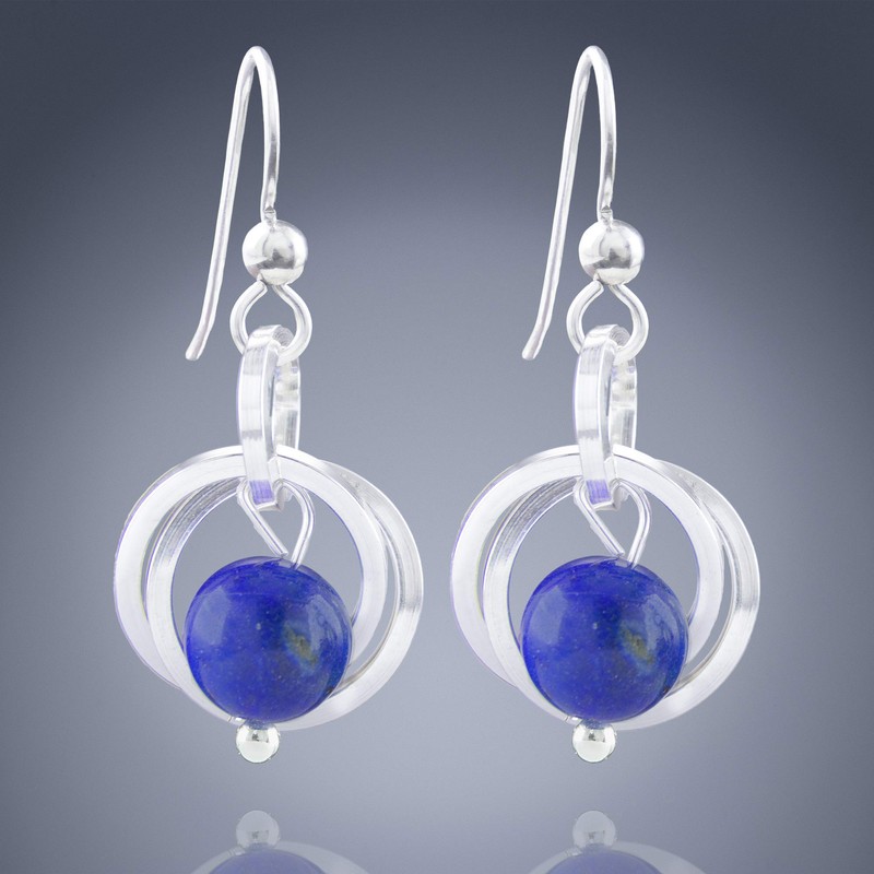 Blue Lapis Lazuli Solid Sterling Silver Dangle Earrings for Women