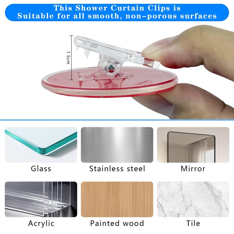 4 Pack Shower Curtain Clips, Windproof Shower Splash Guard，Self Adhesive