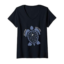 Womens Skip A Straw Save A Turtle V-Neck T-Shirt