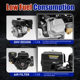 OCASAMI Go Kart Engine Motor, 4 Stroke Gas Powered Engine Horizontal Engine OHV Gasoline Air Cooling Go Kart Engine Motor W/Single Cylinder System（ 7.5 HP, 212CC, Recoil/Electric Start）