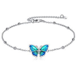 Dragonfly Anklet for Women 925 Sterling Silver Lotus Flowers Beach Anklet Dragonfly Jewellery Gift for Girls, Sterling Silver, Cubic Zirconia Abalone