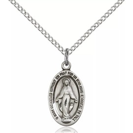 Bliss Sterling Silver Miraculous Medal Catholic Pendant Necklace 18" Chain GiftBox