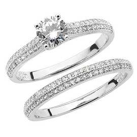 WJS22382 Women's Ring Bridal Set with Zirconia 925 Sterling Silver, Sterling Silver