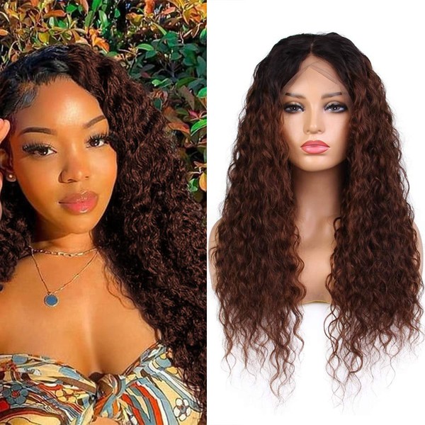 XTREND 22" Lace Front Human Hair Wigs Water Wave Curl 413 Lace Human Hair Full Wigs For Black Women 8A Pre Plucked 130% Brazilian Lace Front Wigs 1B/33# …
