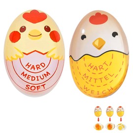 Pack of 2 Egg Timer for Cooking (Hard/Medium/Soft) for in Water, Egg Timer, Timer for Boiled, Eggs Selection of Maturity Level of Eggs Depending on Temperature, Modern Egg Timer for Home, School,