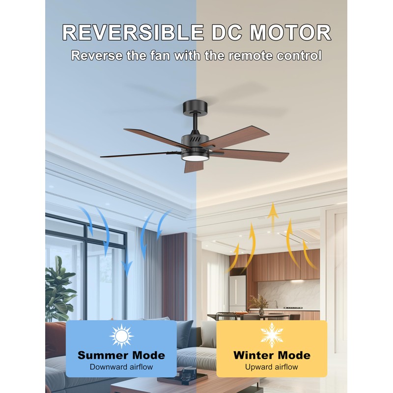 Ohniyou 48'' Ceiling Fans with Lights and Remote, 6 Speeds,