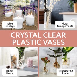 [6 Pack] Plastic Clear Cylinder Vases Set for Weddings, Home, Office - Clear Vase Set with 6", 9" & 12" Plastic Vases - 2 Plastic Cylinder Vases for Centerpieces in Each Size - Cylinder Vase Set of 6