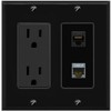 RiteAV 15A Power Outlet 1 Port CAT6 1 CAT7 Jack Decorative Wall Plate [Black]
