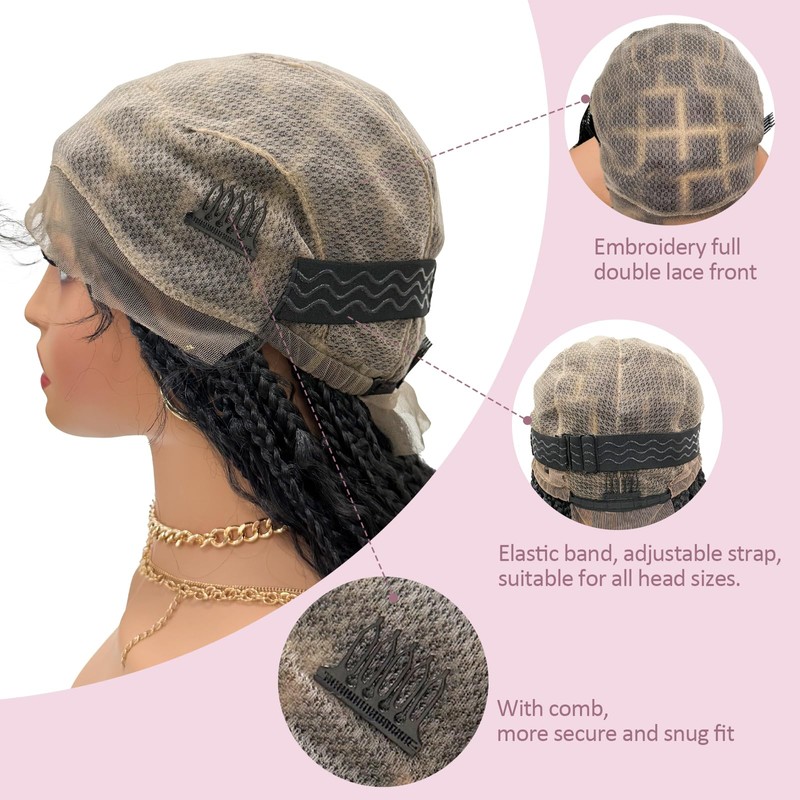 Janyuwool 36" Full Lace Boho Knotless Box Braided Wigs Full