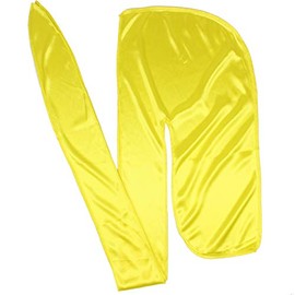 Men Silk Durag Long Straps Bandanas for Men Headwear Waves Cap (Yellow)