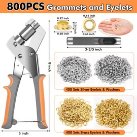 Grommet Tool Kit 3/8 Inch with 800 Pcs Eyelets Grommets and Storage Bag, Handheld Metal Grommet Kit Tarp Grommet Maker Kit Grommet Pliers Punch for Tarps Fabric Leather