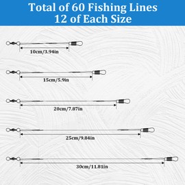 ZYKORT 60 Piece Leader Fishing Set, Steel Leader with Hooks, Swivels & Snaps, Steel Leader Pike, Steel Leaders Predatory Fish, Leader Line 5 Sizes, Fishing Accessories for Saltwater Freshwater