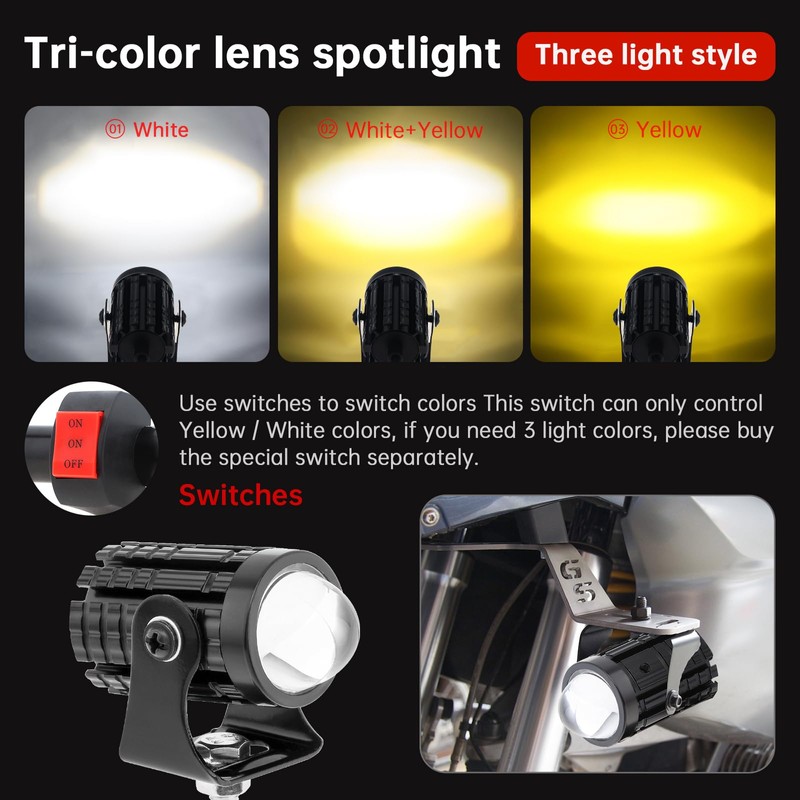 Windance 2 Pack,Motorcycle LED Spotlight Hi/Lo Beam Yellow White Driving