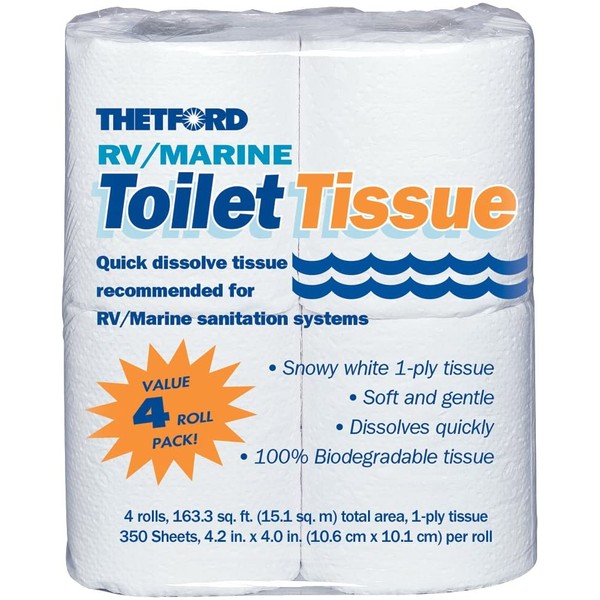 RV/ Marine Toilet Tissue - Toilet Paper for RV and Marine - 1-ply - 4 rolls - Thetford 20804