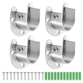 sourcing map 4 Pcs 28mm / 1.1 Inch Closet Rod Bracket Stainless Steel U-Shaped Rod Socket Flange Closet Rod Holder for Closet Rod, Silver