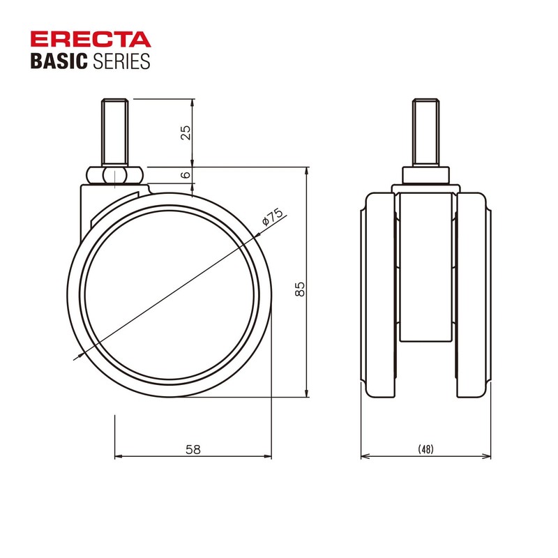 Elector Basic Series BDR75EWBG Two-wheel Caster, 3.0 inches (75 mm),