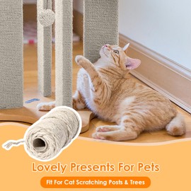 Sisal Rope for Cat Scratcher 164FT/50M, 6MM Thick Natural Jute Rope for Scratch Posts Cat Tree Rope Twine for Cat Scratching Post Replacement Repairing DIY Projects Gardening (Beige)