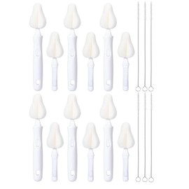 LALOCAPEYO 24 Pcs Sponge Bottle Nipple Brushes Set Including 6 Interchangeable Nipple Brush Handles 12 Pcs Bottle Sponge Brush Heads and 6 Long Straw Brushes for Baby Bottles (White)