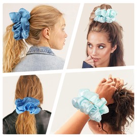 Satin Hair Scrunchies: Cute, Big Pony Tail Holders for Thick, Curly Hair - No Crease, No Damage Hair Ties for Girls and Women