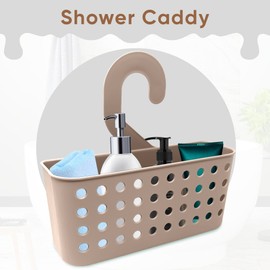plastific Plastic Hanging Shower Basket Bathroom Caddy Basket Organizer Shower Caddy Plastic Wall Toiletry Washroom Shower Organizer (Taupe, 26 x 8 x 24 cm)