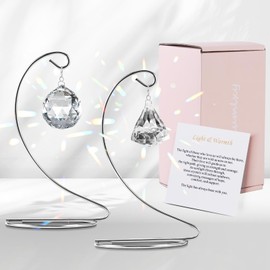 2 Pack Memorial Crystal Suncatcher,Sympathy Gifts for Loss of Loved One,Suncatchers Indoor Window,Grief,Funeral,Condolence,Sorry for Your Loss Gift(Clear Ball&Diamond)