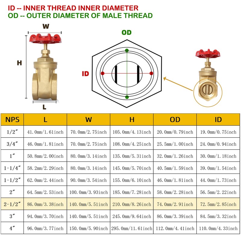 2-1/2" NPT Brass Gate Valve, Heavy Duty Female x Female