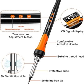 Soldering Iron Kit, 90 W LCD Digital Soldering Gun, 12-in-1 Soldering Iron Kit Tool, Temperature Adjustable from 180-480 °C, with 5 Soldering Tips