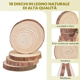 18 Dischi di Legno, Tronchetti da 7-8 cm per Decorazioni e DIY senza Foro - Per Creazioni Artigianali, Matrimoni e Decorazioni Natalizie