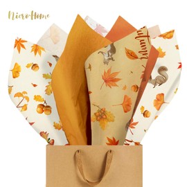 NICROHOME EUR Fall Wrapping Tissue Paper, 24 Sheet Orange Autumn Maple Leaves Gift Wrap Tissue Paper for Fall Baby Shower Wedding Party Decor, Thanksgiving Day Gift Packaging Supplies 15 x 20 Inch