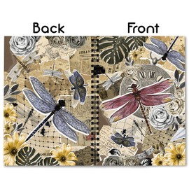 GOLEEX Blank Spiral Notebook Dragonfly Lover Vintage Journal Collage Notebooks Daily Weekly Monthly Planner Composition Organizer Travel Study Work Business For Girls Men Women