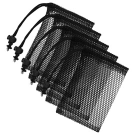LICQIC 5 Pcs Polyester Mesh Bag, Small Net Bags, Mesh Drawstring Bag, Black Mesh Bag for Swimming Beach Pool ToysEquipment (10×15 cm)