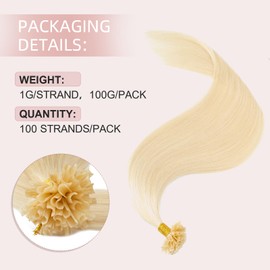 Silk-co Pre Bonded Hair Extensions 100 Strands 1g/s Keratin U Tip Nail Fusion Real Remy Human Hair Extension Straight (16inch 100g, #613 Bleach Blonde)