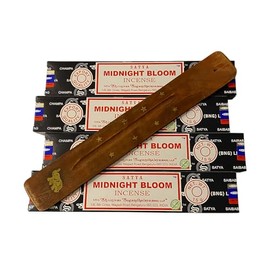 Satya Incense Sticks, 4 Packs x 15g, with Incense Holder, Midnight Bloom