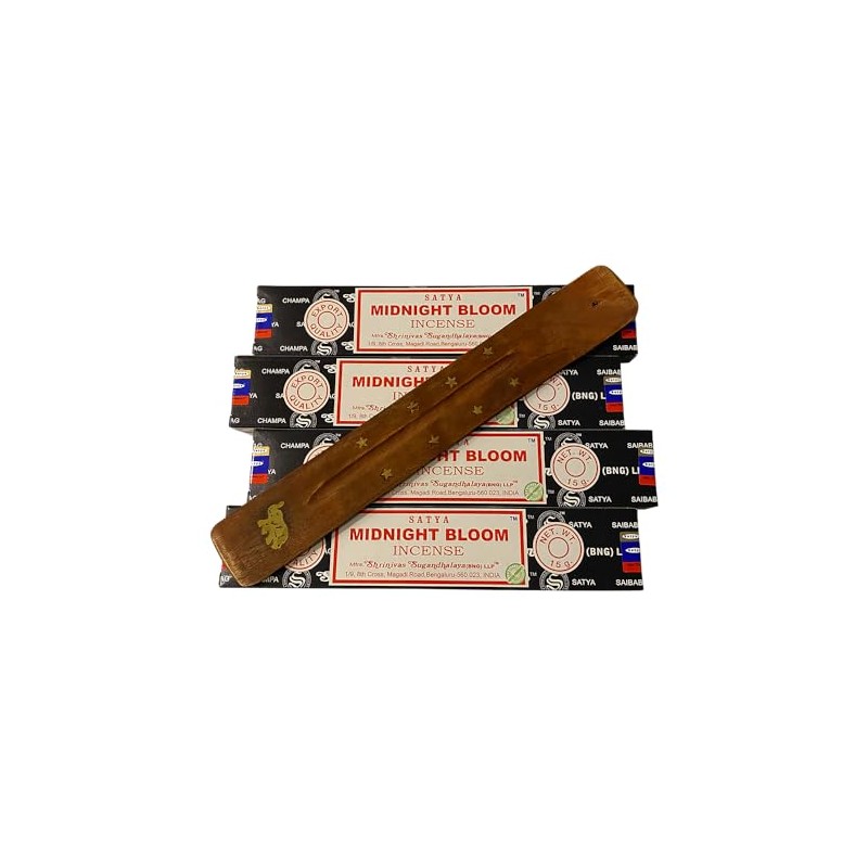 Satya Incense Sticks, 4 Packs x 15g, with Incense Holder,