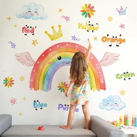 OUFEI Wall Stickers Kids Room Peel and Stick Creative Cute Rainbow Clouds Decals for Baby Kids Nursery Girls Bedroom Living Room Decoration