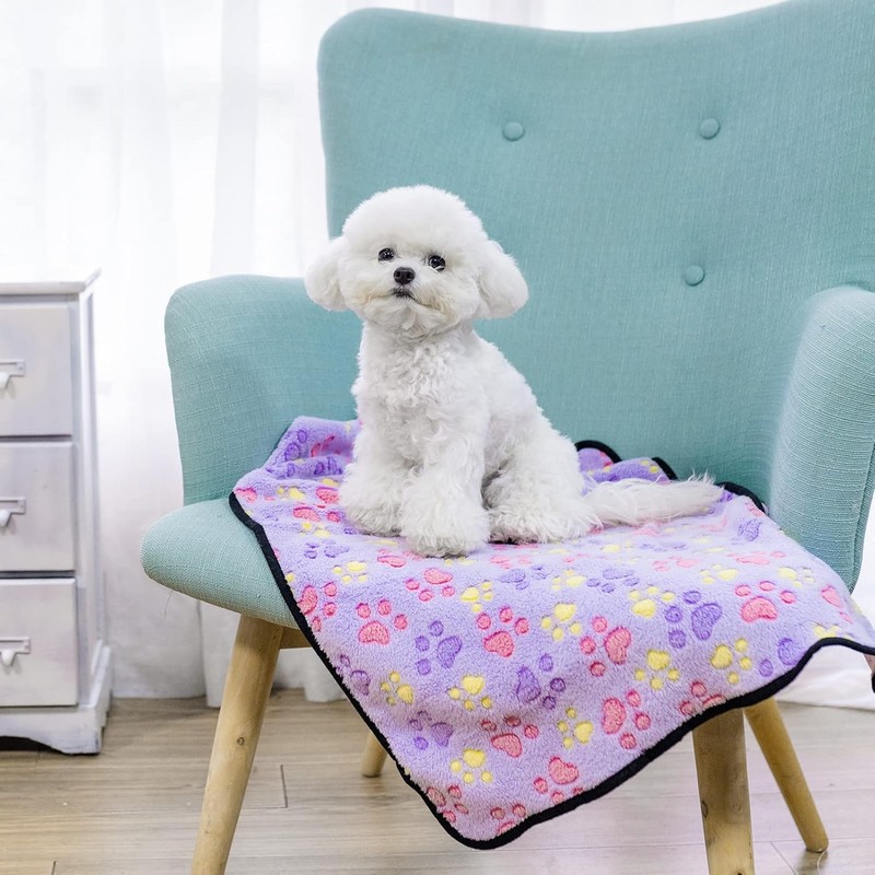 Fluffy Dog Blankets with Paw Print - Super Soft Warm