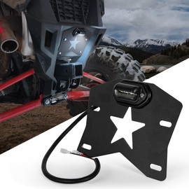 ATV UTV License Plate Bracket Holder Frame with LED Light Universal for Trailer Truck RV Boat Golf Cart Snowmobile SxS Ranger RZR General Maverick X3 Trail Sport Commander Defender Teryx Sportsman