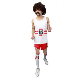 FASHIONISM Mens Womens 118 Fancy Dress Costume Adults 118 Print Vest Stripe Shorts Tash Wig Wristband and Referee Socks Set (6Pcs Set X-Large)