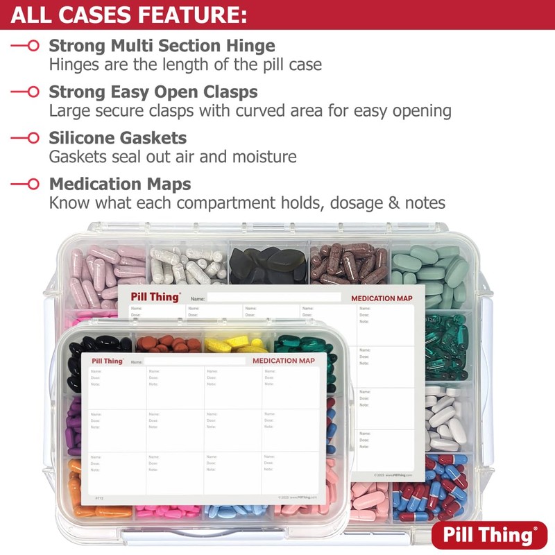 20 Compartment Large Pill Case with Airtight Seal - Silicone