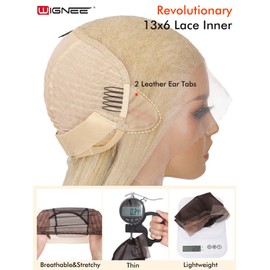 WIGNEE 13x6 Synthetic Lace Front Wig 28" Blonde Wig Pre-Plucked Handmade Lace Front Wigs with Kanekalon Futura Hair Voluminous Long Straight Synthetic Wigs for Daily Party Use