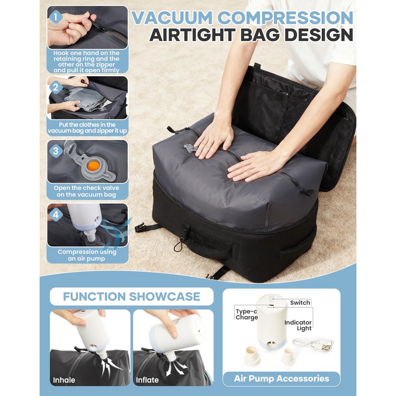 Vacuum Travel Backpack with Air Pump Carry on Flight Approved
