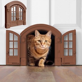 Purrfect Portal French Cat Door - Stylish No-Flap Cat Door Interior Door for Average-Sized Cats Up to 20 lbs, Easy DIY Setup, Secured Installation in Minutes, No Training Needed, 7.13 x 8.32”