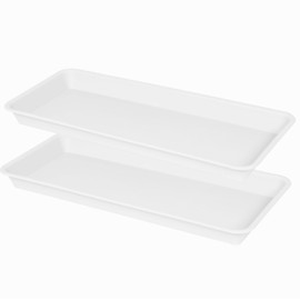 VUWEZ 2 Pack of Plastic Plant Tray Saucer Rectangular 17 18 inch, Plant Trays Saucers for Indoors Outdoor, Plant Water Drip Tray for Flower Pot, Windowsill Plant Tray (7.8 X 17.5'', Cream White)