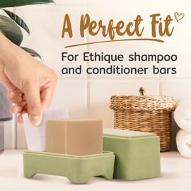 Impresa Two-Pack Bamboo Soap Holder - Suitable for Shampoo and Conditioner Bars - Quick-Drying Slatted Soap Box Design - Compostable Sugarcane Bar Soap Saver - Shower Soap Bar Holder - Soap Bar Case