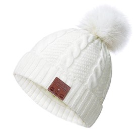 CCHKFEI Bluetooth Beanie Hat, Women Wireless Music Hat with Pompon Beanie and Stereo Speakers Built-in Microphone Christmas Stocking Stuffers for Women Girls Outdoor Sports Running