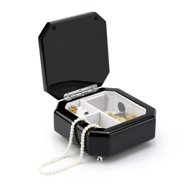 Midnight Black 18 Note Hi Gloss Beveled Musical Jewelry Box - Many Songs to Choose - I Saw Mommy Kissing Santa Claus