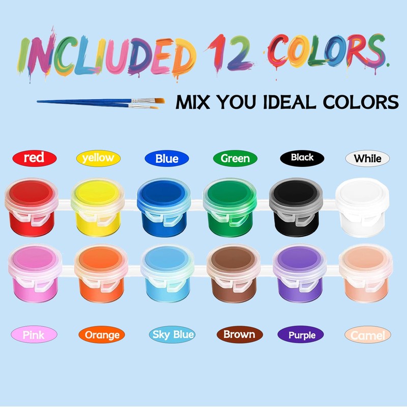 20 Pack Mini Acrylic Paint Set, 12 Colors Washable Paint