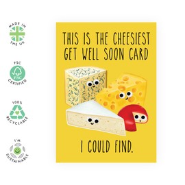 Get Well Soon Card - 'Cheesiest Get Well Card' - Sweet Recovery Gifts For Men And Women - For Dad Mom Daughter Son Friends - Comes With Fun Stickers - Made In UK By Central 23