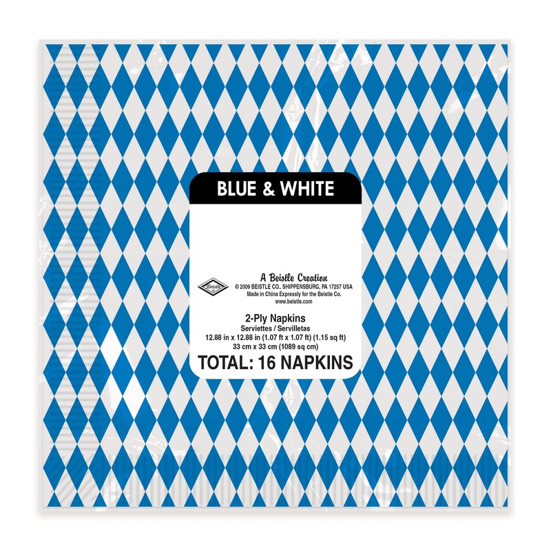 Beistle 58118 Luncheon Napkins, 2-Ply, 16 per Package, Blue/White